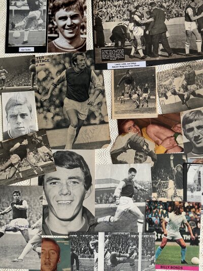 West Ham Signed Magazine Pictures: Various sizes from the late 50s through to the early 80s. Genuine signatures without dedication in folder. (est 100)