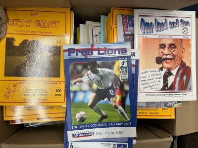 Football Fanzine Collection: Over 200 covering many clubs including England Chelsea West Ham Leeds Derby Brentford Crystal Palace Stoke and many more. C/W away match box of 50+ Liverpool Kop magazines. (3 boxes)