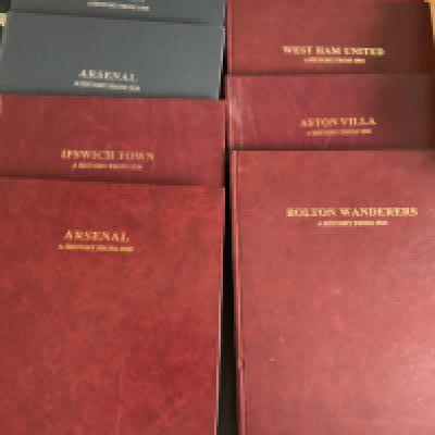 Football Club History Newspaper Books: Very large books consisting of the clubs history through reproduction cuttings of articles from famous moments. Includes Ipswich Bolton Arsenal Chelsea Liverpool and West Ham. Duplication. Instructions to sell. (10)
