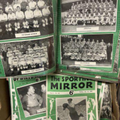 Football Magazines Collection: Two large boxes, one packed with Sport, Sporting Mirror, Sports Reporter and Sport Monthly. All with team groups on the front from the 1940s. Must be over 100. The other has a good run of Goal magazine late 1960s and early 1970s. All in excellent condition. (2 boxes)
