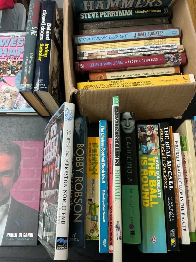 Football Book Collection: Large quantity to include a few signed. C/W 3 albums of Arsenal press cuttings. (4 boxes)