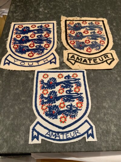 England Football Shirt Badges: Removed from players shirts in the late 50s / early 60s. Two different amateur badges and one youth badge. (3)