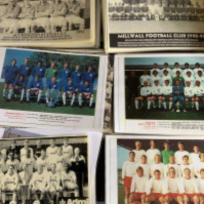 Football Club Team Group Collection: Laminated A4 size of copied team groups from all clubs and eras. Some taken from Football League Reviews all in alphabetical order with instructions to sell. Minor duplication. ( est 400)