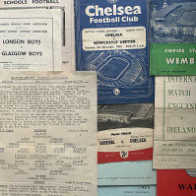 Alan Harris (Chelsea ) Personal Football Collection: Most of the programmes and cuttings relate to his career before making his debut for Chelsea in 1960. They include Schools Internationals, London Boys, Hackney Schools handbooks. There are a couple of 60/61 programmes of which the brother of Ron and long term friend of Terry Venables played. Interesting lot with instructions to sell. 