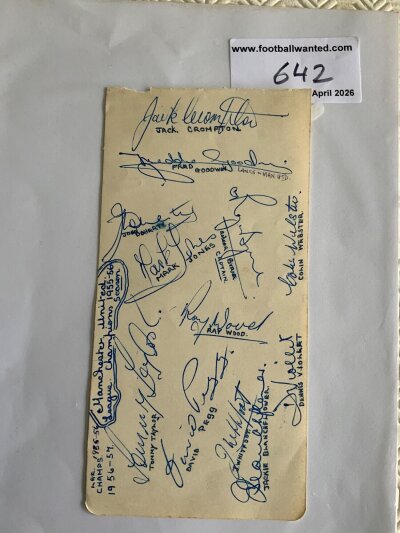 Manchester United Busby Babes Football Autographs: Large autograph page with 12 autographs. Signatures include Pegg Wood Blanchflower Webster Goodwin Crompton Doherty Taylor Whitefoot Viollet Jones and Byrne. Each autograph is identified with players name written underneath. Some of these players tragically died in the Munich Air Disaster.