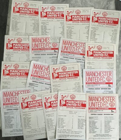 84/85 Manchester United Home Reserve Football Programmes: 17 excellent condition unwritten single sheets except for 1 which has token missing.