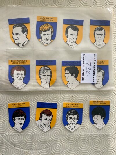 Leeds United Complete Babs Football Cards: Full set of 12 cards from Bab/Northern Trancessories to include Giles Gray Sprake Madeley Charlton Reaney and Bremner.