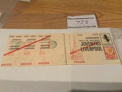 1985 Juventus v Liverpool Super Cup Final Football Ticket: Full excellent condition ticket with hologram for Super Cup final played on 16 1 1985.