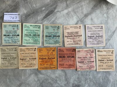 England v Scotland Football Tickets: All played at Wembley between 1932 and 1959. Includes 1936 and two different dates in 1944. Excellent. (11)