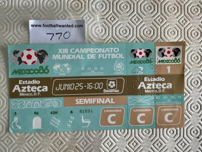 1986 World Cup Argentina v Belgium Semi Final Football Ticket: Unused excellent condition ticket for match played at the Azteca Stadium Mexico City with the late great Diego Maradona playing.