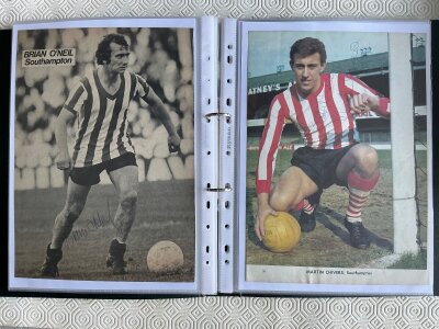 Southampton Signed Football Magazine Pictures: Mainly large from the 60s and 70s to include Channon Martin Steele Saul Fisher and Chivers. (est 50)