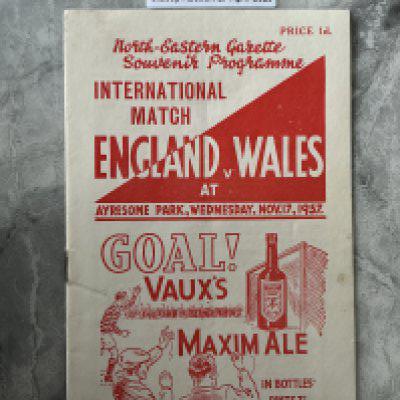 1937 England v Wales Football Programme: Excellent condition with no team changes for full international played at Middlesbrough. 