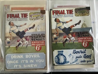 Pre War Reprint FA Cup Final Programme Collection: Incomplete run from 1889 to 1948 in mint condition housed in collectors folder. There are 6 from 1904 or older then 1909, 1911, 1915, 1920, 1922 - 1933 (lacking 1930), then 1935, 1936, 1937, 1939 - 1945, 1948. (34)