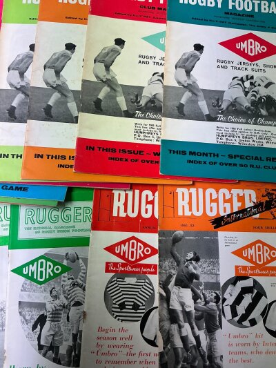 Sporting Books + Magazines: Includes Rugger magazines from 51/52 and mid 60s, Rugby League 1970s newspapers and some books on cycling and other sports. Instructions to sell. (2 boxes)