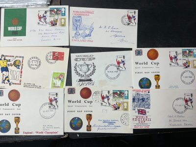 1966 World Cup First Day Covers: 7 different versions of FDCs relating to the World Cup in 1966. (8)