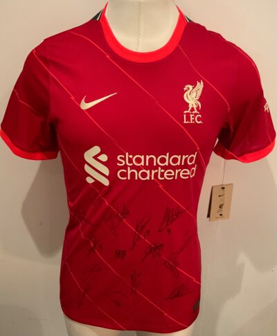 Liverpool 2021 - 2022 Signed Football Shirt: Red short sleeve home shirt. Multi signed to front by the team. BNWT.