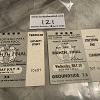 1966 World Cup Football Tickets: Hungary v Brazil at Everton, Bulgaria v Hungary at Manchester United. Excellent. (2)
