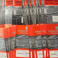 Swindon Town Home Football Programmes: 50 from the mid to late 50s with 350+ from the 60s decade with a further 100 from the early 70s. Excellent condition with duplication. (500+)