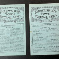 1924 - 1925 Shrewsbury Town Football Programmes: Dated 18th April v Brierley Hill and April 25 v Oswestry. Staples removed from both programmes and staple holes and slight rust marks were removed. (2)