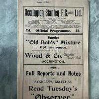 1922 - 1923 Accrington Stanley v Tranmere Football Programme: Good condition with date written to top border. Staple removed. No team changes. 