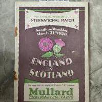 1928 England v Scotland Football Programme: Fair/good condition with no team changes. Staples missing but were rusty and have left staining throughout. 