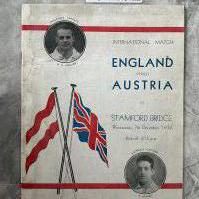1932 England v Austria Football Programme: Good condition with no team changes after professional repair to spine for full international played at Chelsea. 