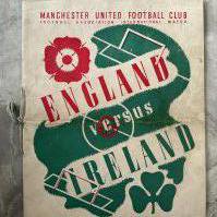 1936 England v Ireland VIP Football Programme: Played at Manchester United. Good condition with no team changes. Ribbon still present. Fold. 