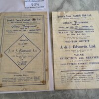 1940s Ipswich Town v Swindon Reserves Football Programmes: 46/47 very good + 48/49 good with a few age stains both with no writing. (2)