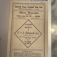 48/49 Ipswich Town v Chelsea Reserves Football Programme: Football Combination match in excellent condition dated 21 8 1948 with no team changes. Number written to covers border.