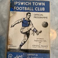 36/37 Ipswich Town v Crystal Palace Reserves Football Programme: Ipswich first team friendly dated 5 9 1936. Now in fair/good condition after expensive professional repair throughout to staple area. No team changes.