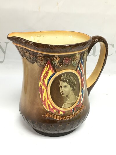 A Royal Doulton Queen Elizabeth II Coronation commemorative jug, approx 16.5cm. NO RESERVE