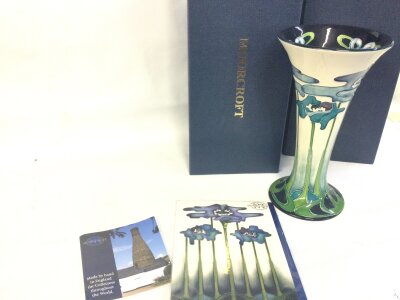 Moorcroft Nicola Slaney blue sky flared vase (boxed). 22cm tall