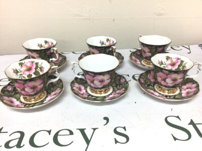 A Royal Albert Bone china six place setting tea set Floral Series Alberta Rose. Six place setting.