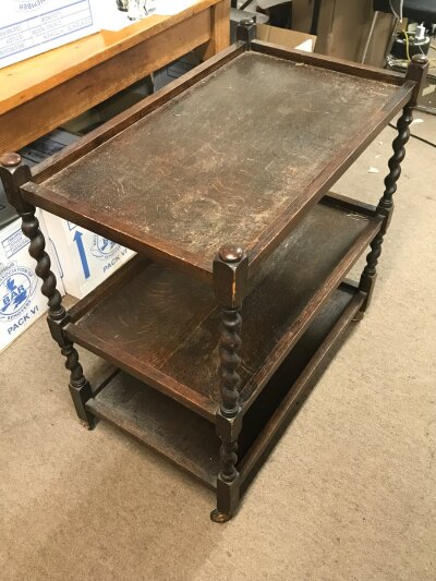 An oak barely twist trolley. 75cm wide ,46cm long ,82cm tall NO RESERVE