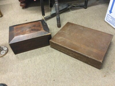 A Victorian sewing box and one other mahogany box. 30 and 38cm wide NO RESERVE