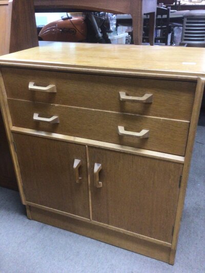 Two modern mid 20th design century light oak chest of drawers one with a dressing mirror (2) NO RESERVE