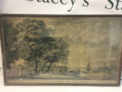 A Virginia water etching- View from the Northside of the Virginia River near the Manour Lodge. Frame 60x36cm