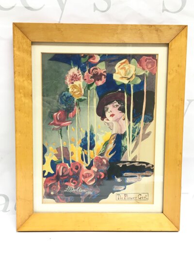 A watercolour picture 1921 L bolton The flower girl. Frame size 24x30cm