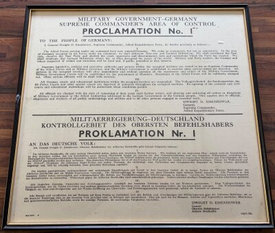 A German post War military Government supreme Commanders framed proclamation No1