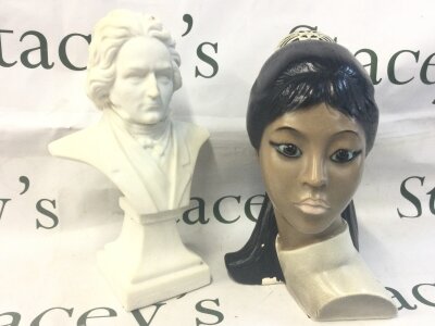 A 1950s bust and a bust of Beethoven. 24 and 27cm tall
