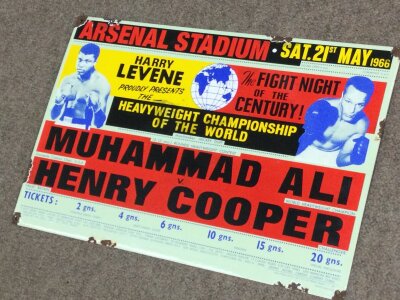A Muhammad Ali and Henry Cooper arsenal stadium sign 45x30cm