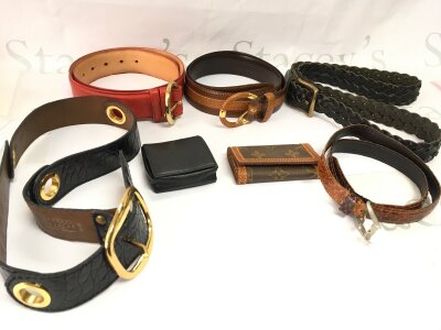 Louis Vuitton key holder, gucci coin purse, coach leather belt and various others
