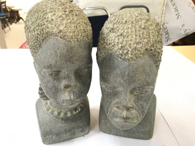 2 Carved African Stone Heads Approx Height 23CM. (2).