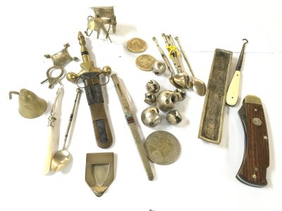 A Collection Of Mixed Items Including A Silver Money Clip, Weights, Desk Knife, etc.