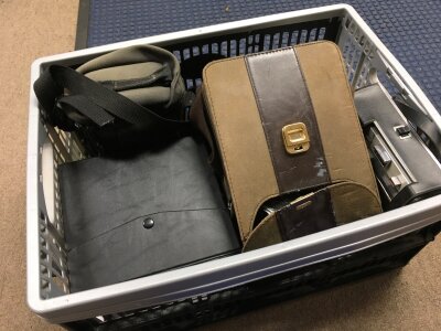 A collection of vintage camera equipment