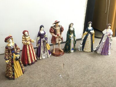 Regency Fine Arts Henry VIII and The Wives of Henry VIII Collection figures, 28cm high. Some damage