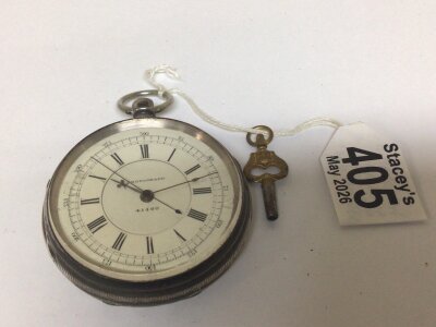 A Silver cased Chronograph pocket watch maker H A Aronson  Hanley Chester 1891 hallmarks with key not seen running.