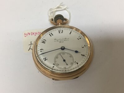 A Gold plated button wind pocket watches not seen working maker Barnby & Rust