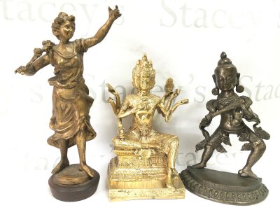 Three figures including Ganesh, Burmese and English spelter figure. 27 to 33cm tall