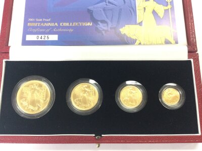 2001 gold proof Britannia four coin set.